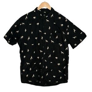 VISIVE Black Dog Print Short Sleeve Button Up Shirt Men’s XL